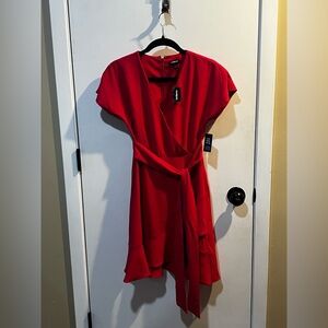 Express Red Short Sleeve Wrap Mini Dress